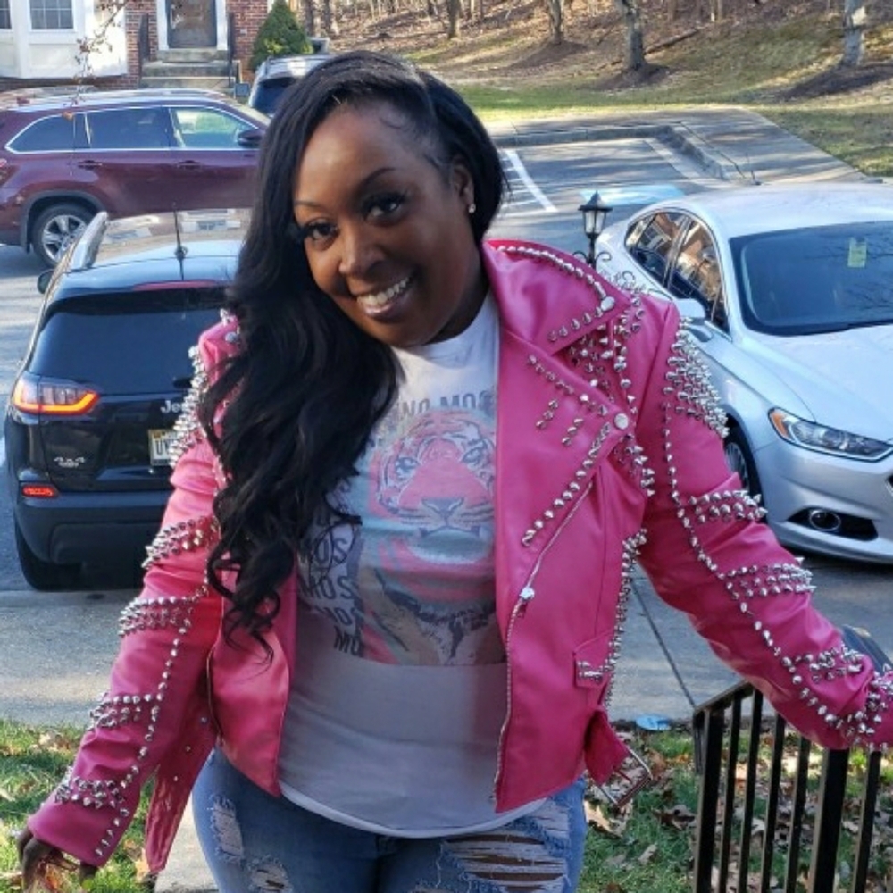 Pink spike jacket by Azalea Wang.